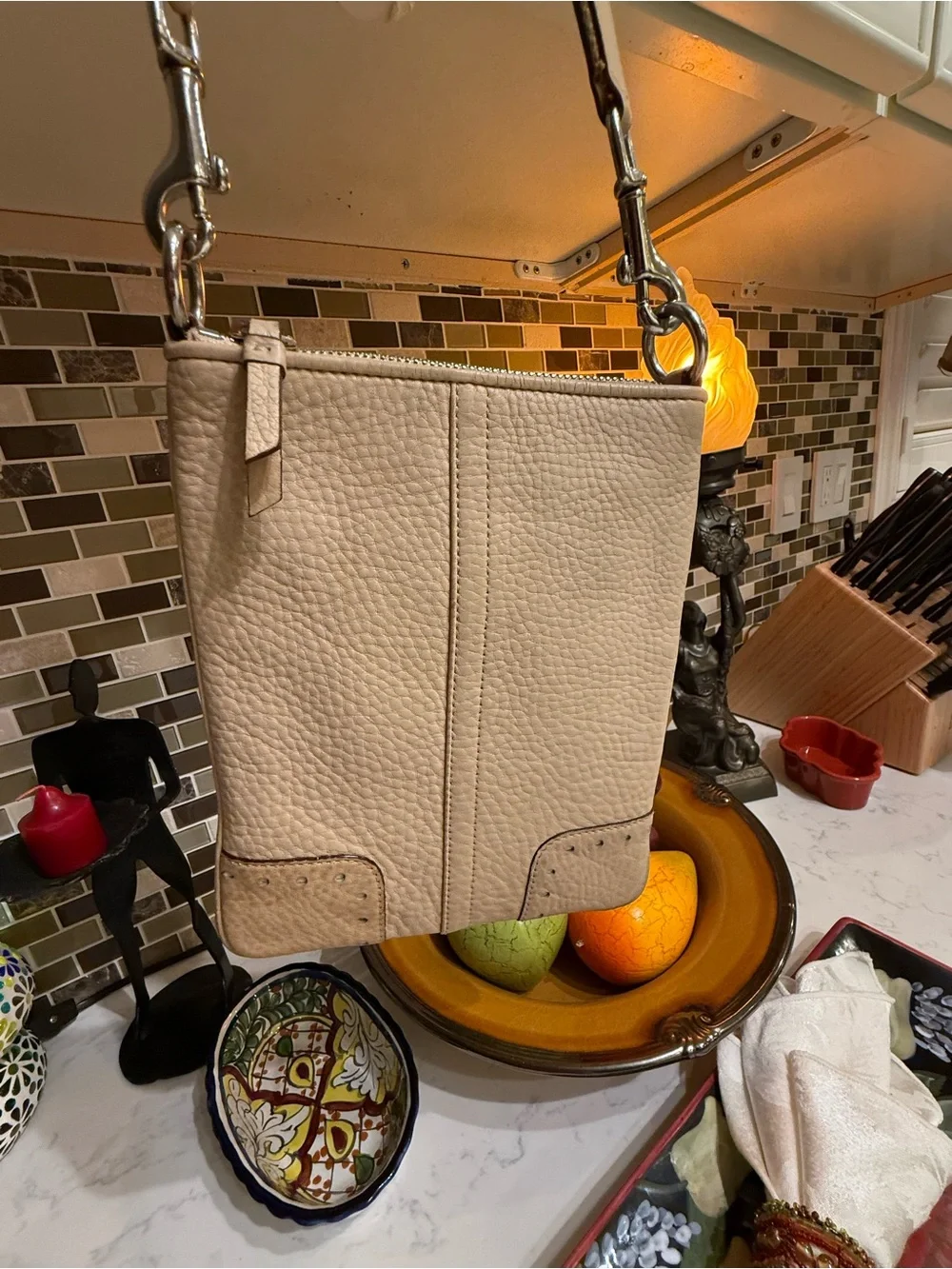 Coach Taupe Pebble Leather Messenger Bag